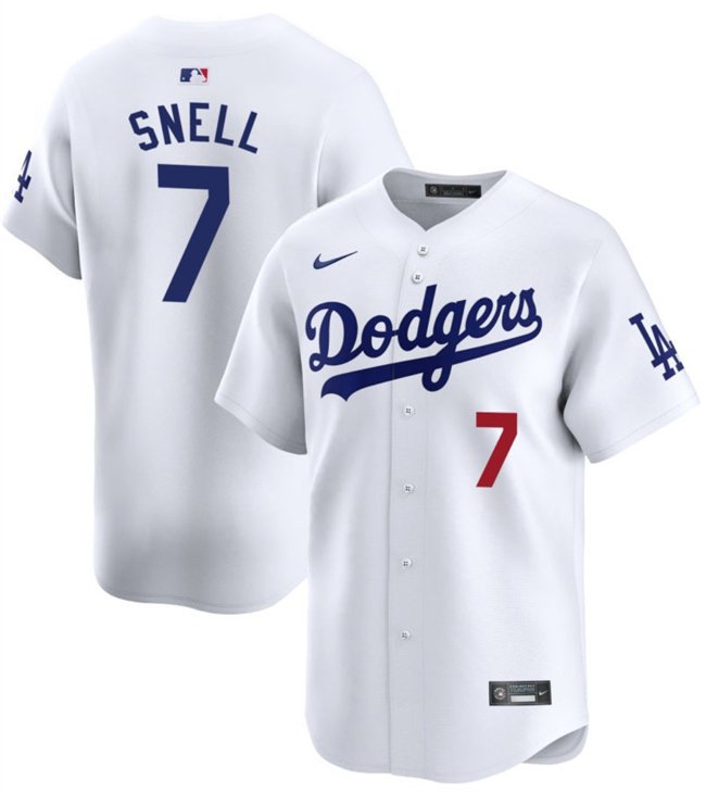 Men's Los Angeles Dodgers #7 Blake Snell White 2024 Home Limited Stitched Jersey__114