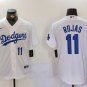 Men's Los Angeles Dodgers #11 Miguel Rojas Number White Cool Base Stitched Jersey