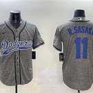 Men's Los Angeles Dodgers #11 Roki Sasaki Gray With Patch Cool Base Stitched Baseball Jersey