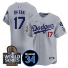 Men's Los Angeles Dodgers #17 Shohei Ohtani Grey 2024 World Series With 34 Jersey
