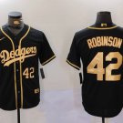 Men's Los Angeles Dodgers #42 Jackie Robinson Number Black Gold World jersey