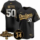 Men's Los Angeles Dodgers #50 Mookie Betts Black Gold 2024 World Series Champions Jersey