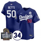 Men's Los Angeles Dodgers #50 Mookie Betts Royal 2024 World Series Jersey