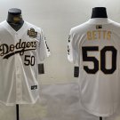 Men's Los Angeles Dodgers #50 Mookie Betts White Gold 2024 World Series Jersey