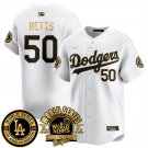 Men's Los Angeles Dodgers #50 Mookie Betts White Gold 2024 World Series Patch Vapor Jersey