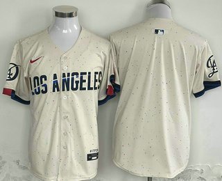 Men's Los Angeles Dodgers Blank Cream 2024 City Connect Stitched Jersey