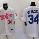 Men's Los Angeles Dodgers Fernando Valenzuela White Pink Vin & Kobe Patch Jersey 2