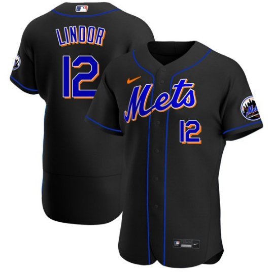 Mens Mets Francisco Lindor Flex Baseball Jersey Black