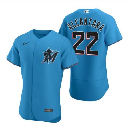 Mens Miami Marlins Sandy Alcantara Flex Base Jersey Powder Blue