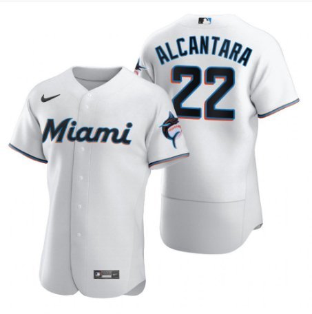 Mens Miami Marlins Sandy Alcantara Flex Base Jersey White