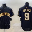 Men's Milwaukee Brewers #9 Bob Uecker BlackGold With Home Patch Limited Stitched Jersey