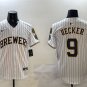 Men's Milwaukee Brewers #9 Bob Uecker White With Home Patch Limited Stitched Baseball Jersey