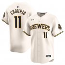 Men's Milwaukee Brewers Jackson Chourio Cream 2024 Home Limited Stitched Baseball Jersey