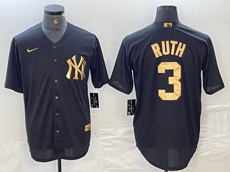 Men's New York Yankees Babe Ruth Black Gold Cool Base Stitched Jersey