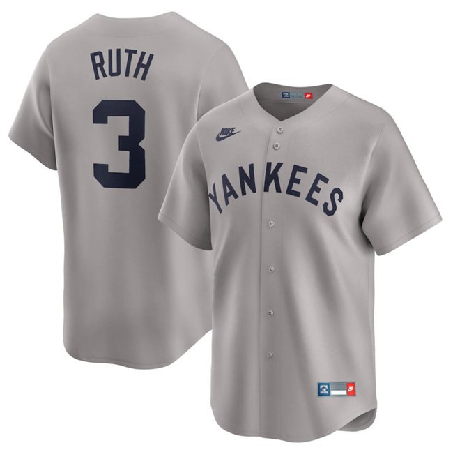 Men's New York Yankees Babe Ruth Gray Cooperstown Collection Jersey