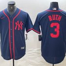Men's New York Yankees Babe Ruth Navy Red Fashion Cool Base Jersey
