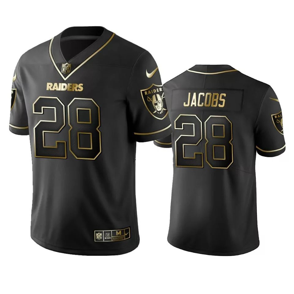 Men & Youth #28 Josh Jacobs Raiders Black Golden Edition Jersey