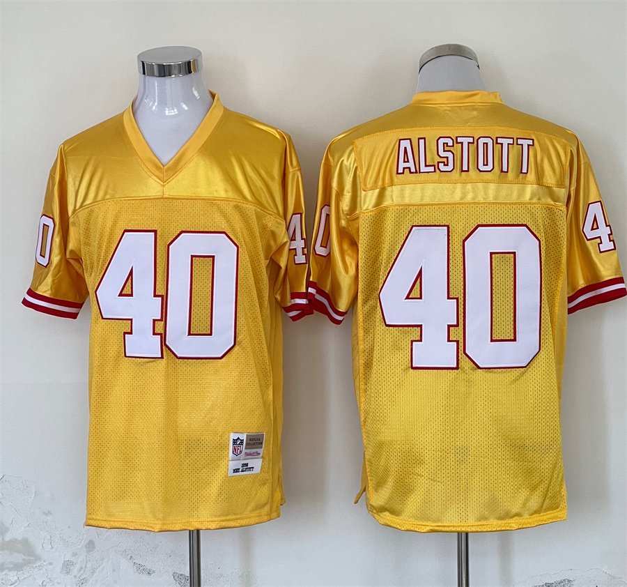 Men&acirc;��s Buccaneers Mike Alstott Gold Throwback Football Stitched Jersey