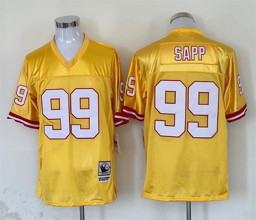 Men&acirc;��s Buccaneers Warren Sapp Gold Throwback Football Stitched Jersey