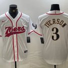Men's Philadelphia 76ers Allen Iverson White With Patch Cool Base Jersey
