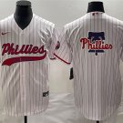 Men's Philadelphia Phillies Big Logo Blank White Pinstripe Cool Baseball Jersey 2024