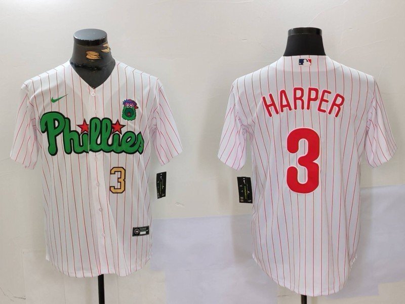 Men's Philadelphia Phillies Bryce Harper White Green Cool Base Stitched Jerseys