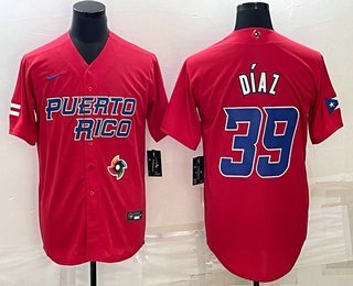 Men's Puerto Rico Baseball Edwin Diaz 2023 Red World Classic Jersey