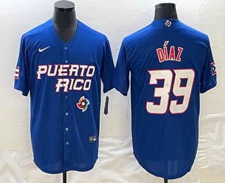 Men's Puerto Rico Baseball Edwin Diaz 2023 Royal World Classic Jersey