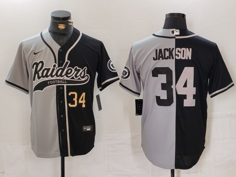 Men's Raiders Bo Jackson Grey Split Two Tone Cool Baseball Jersey