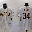 Men's San Diego Padres #34 Michael King White With PS Patch Cool Base Stitched Jerseys
