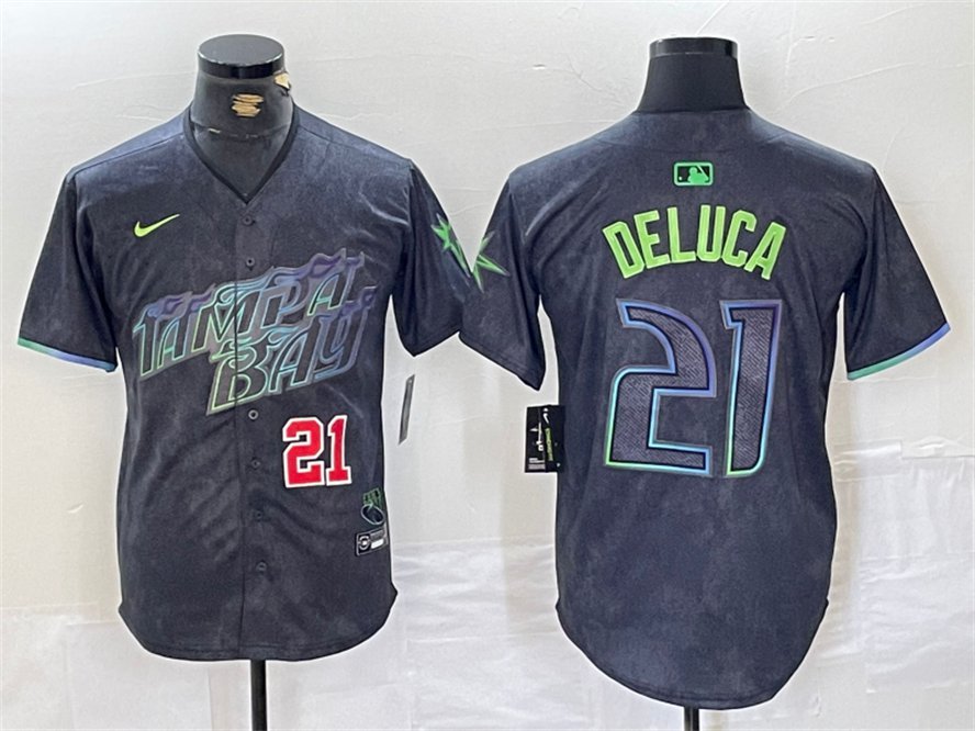 Men's Tampa Bay Rays Jonny DeLuca Charcoal 2024 City Connect Cool Baseball Jersey