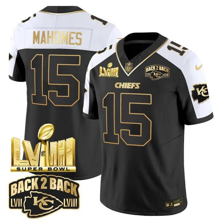 Men's Chiefs Patrick Mahomes Black Gold 2024 Super Bowl LVIII FUSE Vapor Limited Football Jersey