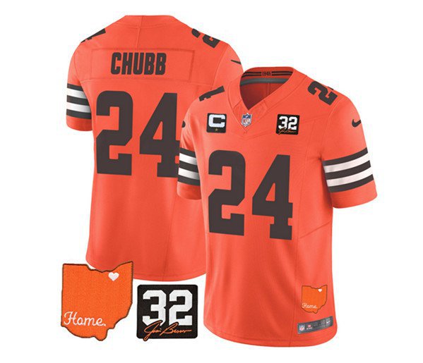 Men's Cleveland Browns Nick Chubb Orange 2023 F.U.S.E. With Jim Brown Jersey