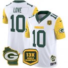 Men's Green Bay Packers Jordan Love White 2024 F.U.S.E. 13 Time World Champions Patch Jersey