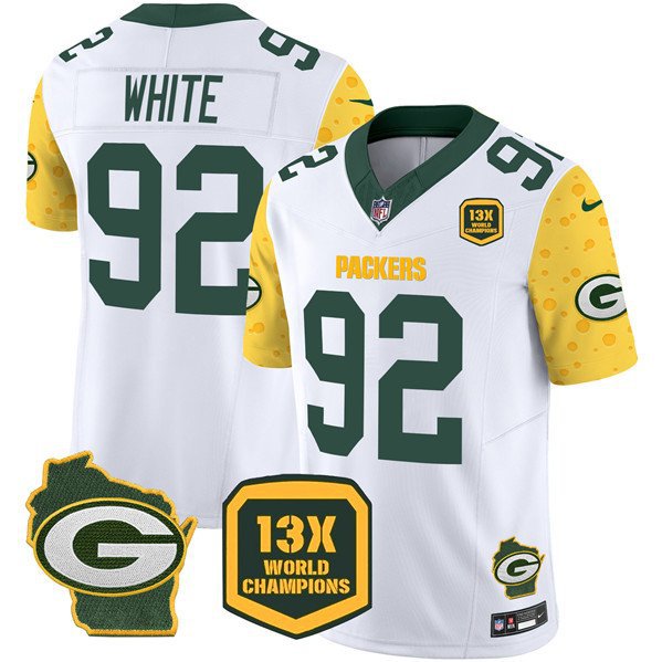Men's Green Bay Packers Reggie White White 2024 F.U.S.E. 13 Time World Champions Patch Jersey