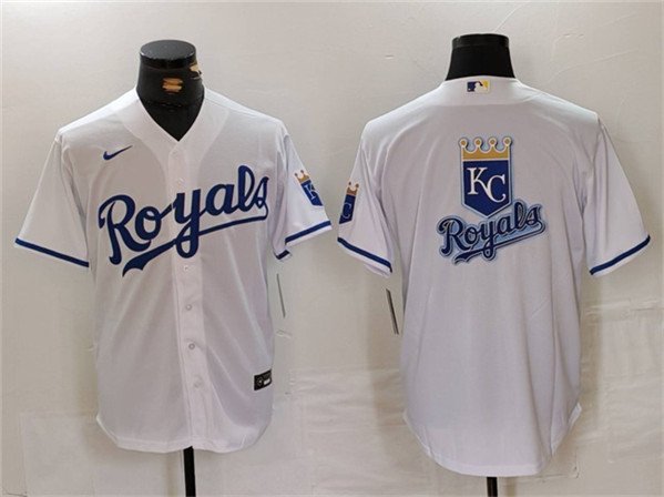 Men's Kansas City Royals White Blank Team Big Logo Cool Base Stitched Jersey