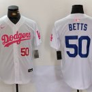 Men's LA Dodgers Mookie Betts White Pink Vin & Kobe Patch Stitched Jersey