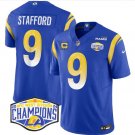 Men's Los Angeles Rams #9 Matthew Stafford Blue 2024 NFC West Champions With 4-Star C Jersey