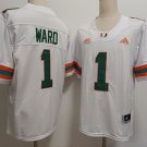 Men's Miami Hurricanes #1 Cam Ward White Stitched Football Jersey