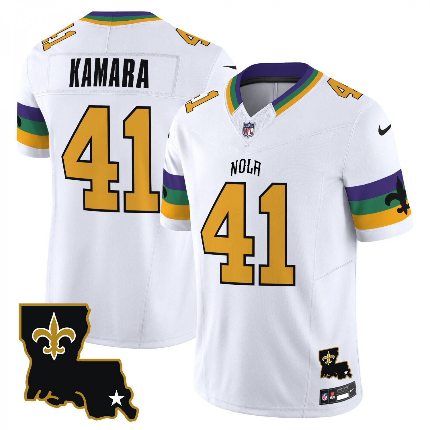 Mens New Orleans Saints Alvin Kamara White 2024 F.U.S.E. Vapor Limited Football Jersey
