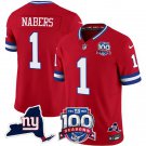 Men's New York Giants #1 Malik Nabers Red 2024 F.U.S.E. 100th Season And State Patch Vapor Jersey
