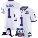 Men's New York Giants #1 Malik Nabers White 2024 F.U.S.E. 100th Season And State Patch Jersey