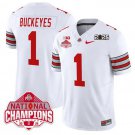 Men's Ohio State Buckeyes #1 Buckeyes White 2025 CFP Final With National Champions Patch Jersey