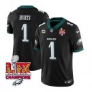 Men's Philadelphia Eagles #1 Jalen Hurts Black 2025 Eagles Logo Super Bowl LIX Patch Jersey