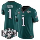Men's Philadelphia Eagles #1 Jalen Hurts Green 2024 NFC East Champions With 3-Star C Jersey