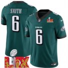 Men's Philadelphia Eagles #6 DeVonta Smith Green 2025 Super Bowl LIX Patch Vapor Jersey