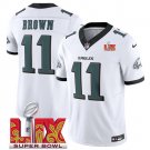 Men's Philadelphia Eagles #11 A.J. Brown White 2025 Super Bowl LIX Patch New Jersey