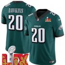 Men's Philadelphia Eagles #20 Brian Dawkins Green 2025 Super Bowl LIX Patch Vapor Jersey