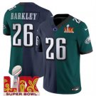 Men's Philadelphia Eagles #26 Saquon Barkley GreenNavy 2025 Super Bowl LIX Patch Jersey