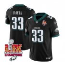 Men's Philadelphia Eagles #33 Cooper DeJean Black 2025 Eagles Logo Super Bowl LIX Patch Jersey